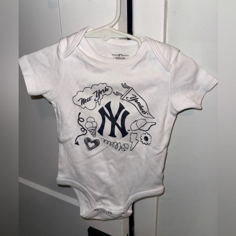 Genuine Merchandise White and Navy Baby Bodysuit
